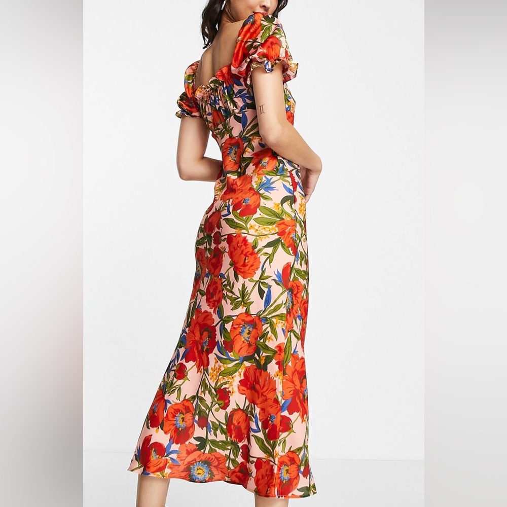 Tie Front Satin Floral Pink Midi Dress by Topshop